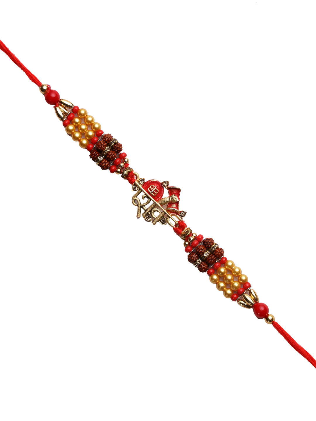 Rudraksh and Golden Balls Rakhi with LORD SHIVA Motif - Only Rakhi (RJ22124)