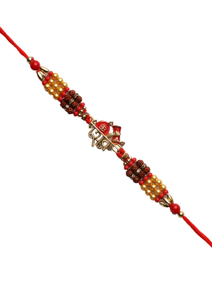 Rudraksh and Golden Balls Rakhi with LORD SHIVA Motif - Only Rakhi (RJ22124)