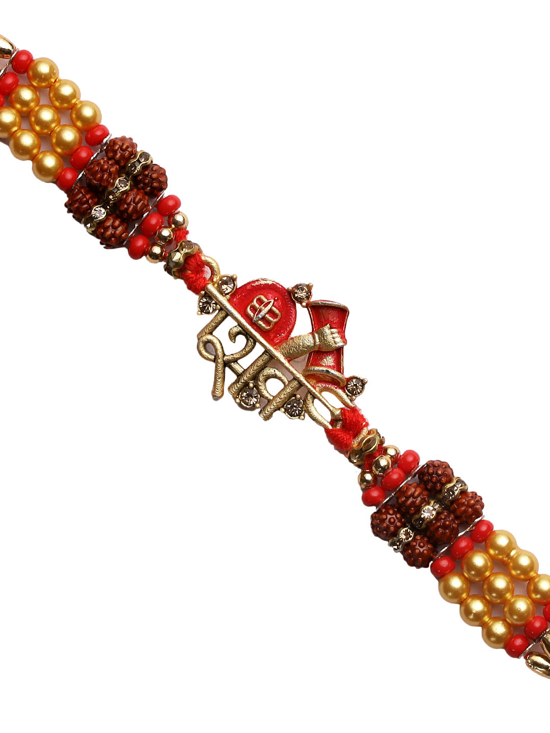 Rudraksh and Golden Balls Rakhi with LORD SHIVA Motif - Only Rakhi (RJ22124)