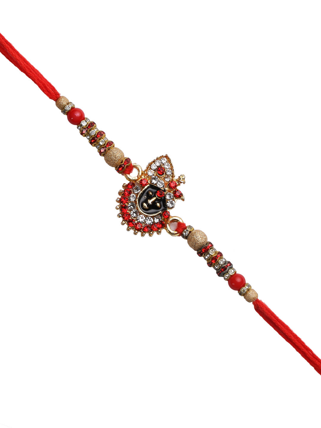 Gold Plated Bihariji Rakhi with Beads and coloured Stones - Only Rakhi (RJ22126)