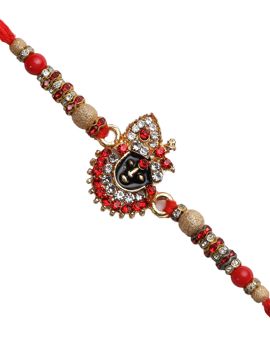 Gold Plated Bihariji Rakhi with Beads and coloured Stones - Only Rakhi (RJ22126)