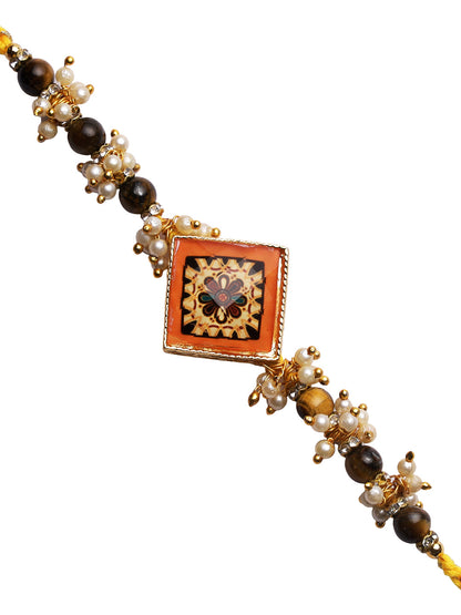 Charming Pearl Beads Stylish Floral Rakhi - Only Rakhi (RJ22131)