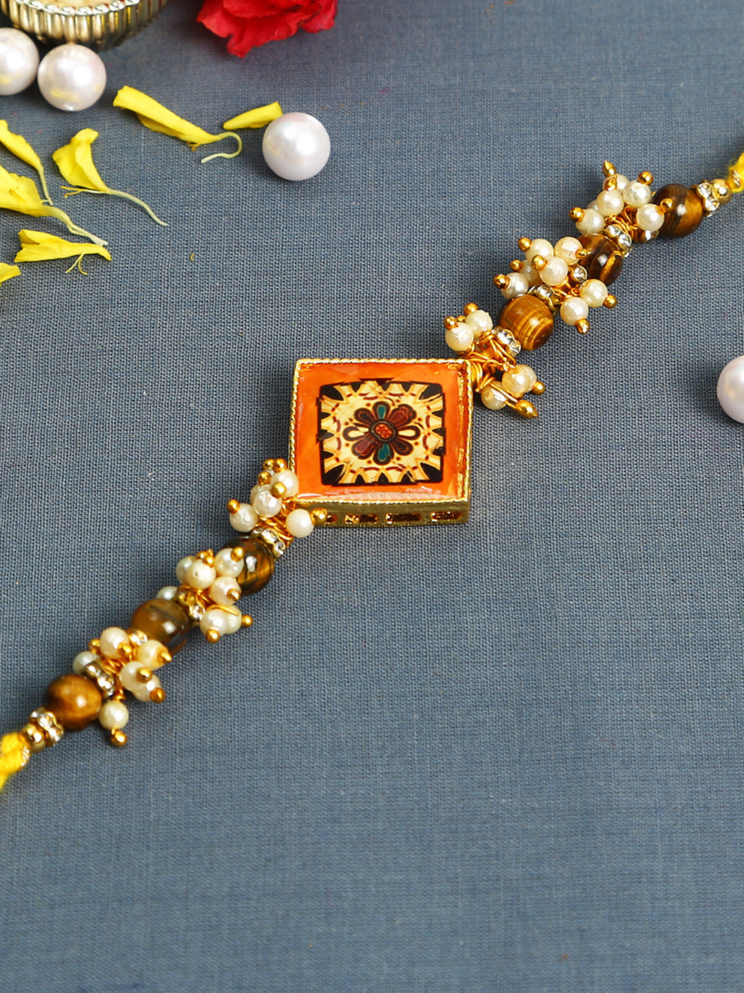 Charming Pearl Beads Stylish Floral Rakhi - Only Rakhi (RJ22131)