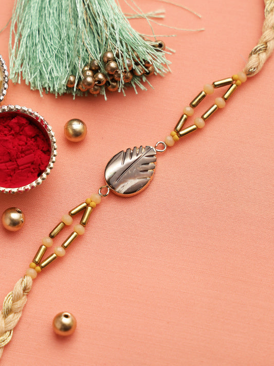 Designer Golden Tube and Beads Jewelled Rakhi - Only Rakhi (RJ22133)