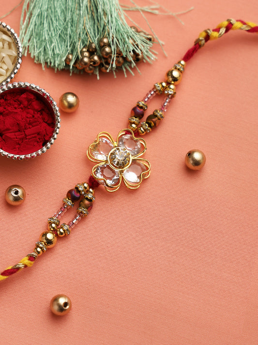 Charming Multicolor Crystal Beads Rakhi with Uncut American Diamonds - Only Rakhi (RJ22135)