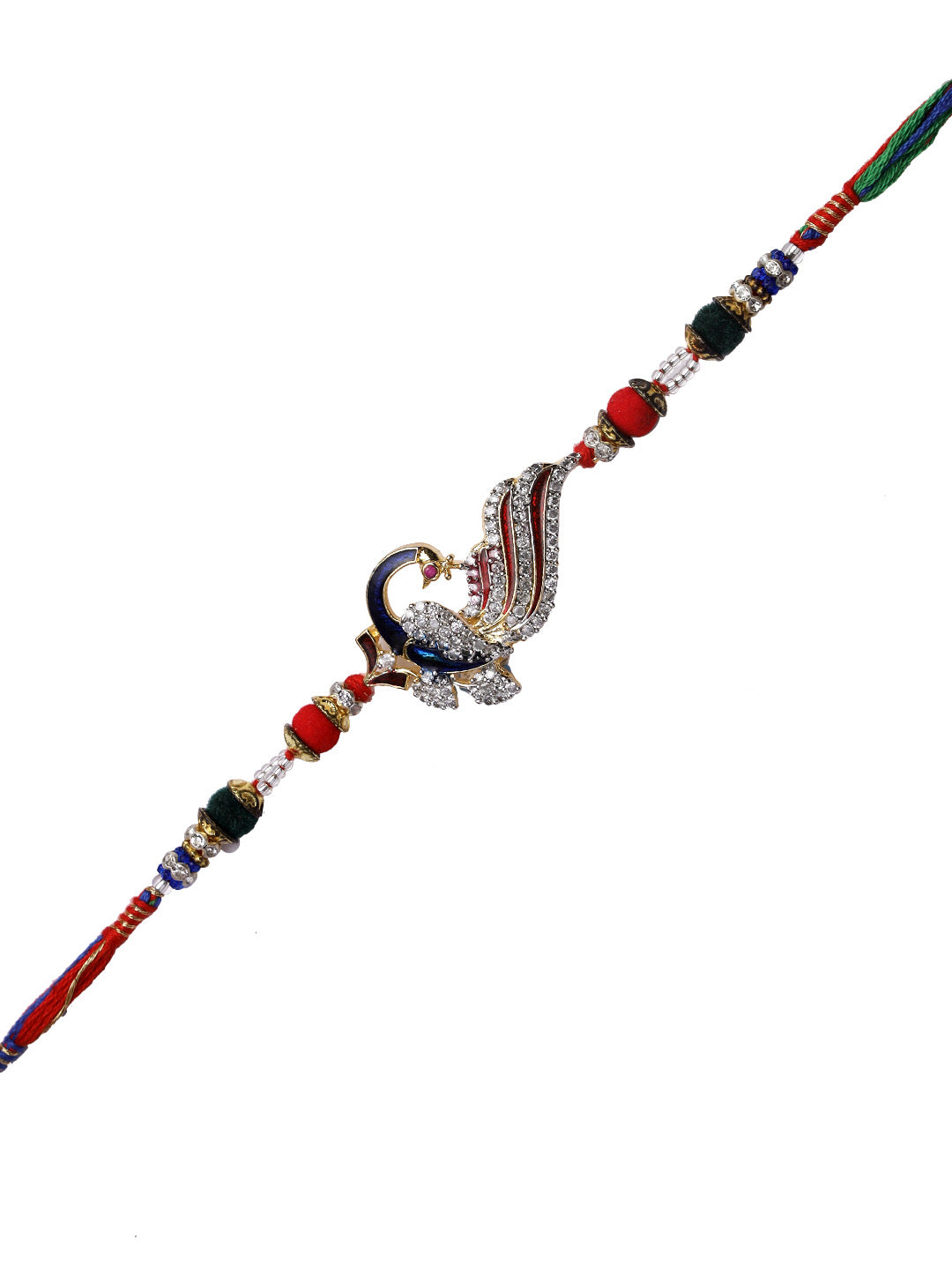 Beautifully Jewelled Peacock Motif Rakhi - Only Rakhi (RJ22140)