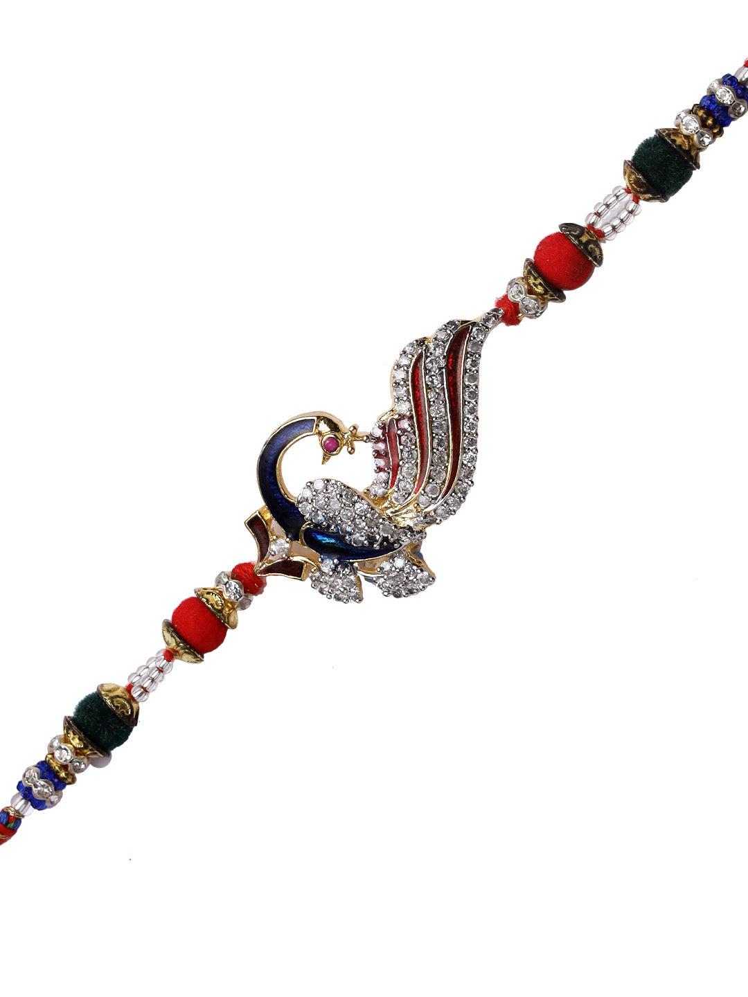 Beautifully Jewelled Peacock Motif Rakhi - Only Rakhi (RJ22140)