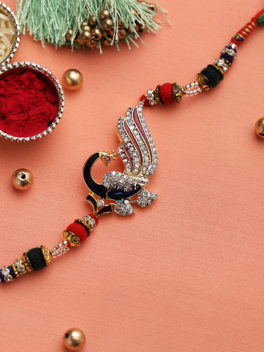 Beautifully Jewelled Peacock Motif Rakhi - Only Rakhi (RJ22140)