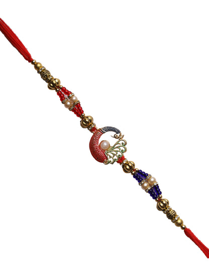 Golden Beads and Meenakari work Peacock Rakhi - Only Rakhi (RJ22141)