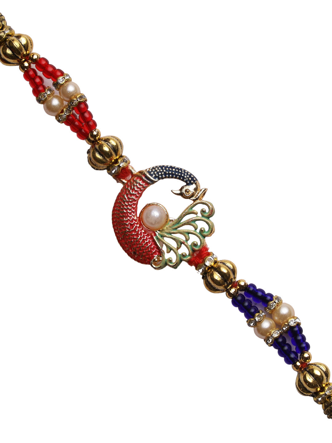 Golden Beads and Meenakari work Peacock Rakhi - Only Rakhi (RJ22141)