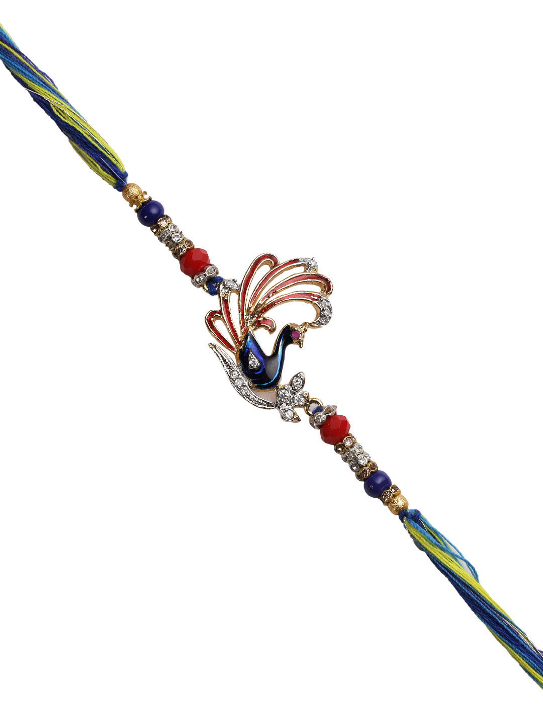 American Diamonds Peacock Motif Rakhi with Circular Beads - Only Rakhi (RJ22145)