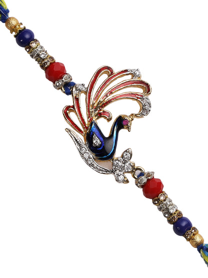 American Diamonds Peacock Motif Rakhi with Circular Beads - Only Rakhi (RJ22145)