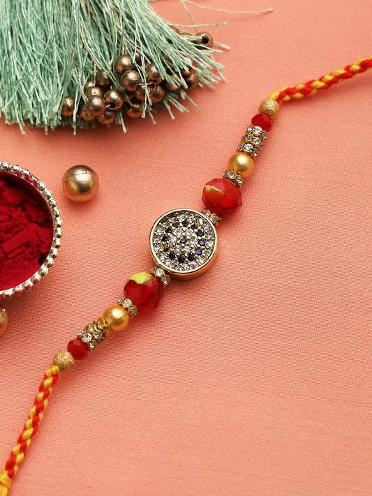 Traditional Diamonds and Beads Embellished Rakhi - Only Rakhi (RJ22146)