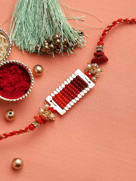 Multicoloured Beads with Uncut Coral Jewelled Rakhi - Only Rakhi (RJ22150)