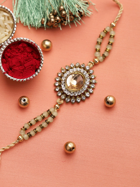 Kundan and American Diamond Circular Rakhi - Only Rakhi (RJ22153)