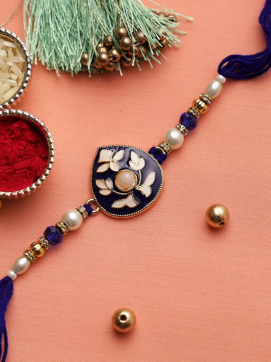 Artistic Dreamy Blue Traditional Meena Work Rakhi - Only Rakhi (RJ22154)