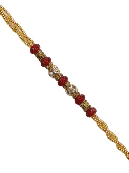 Red and Golden Twisted Spiral jewelled Rakhi - Only Rakhi (RJ22155)