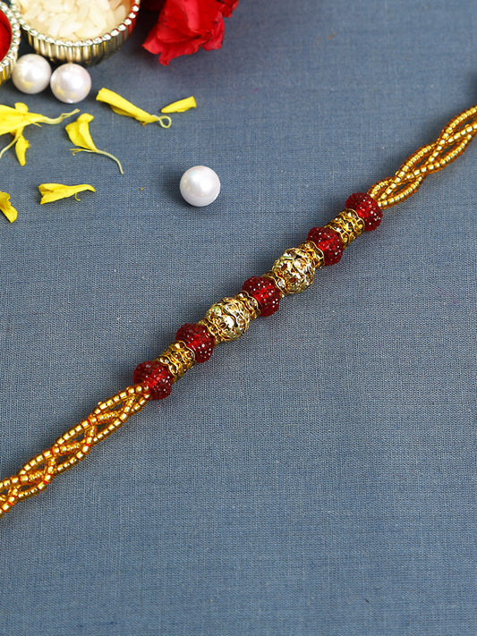 Red and Golden Twisted Spiral jewelled Rakhi - Only Rakhi (RJ22155)