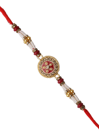 Charming Pearl Beads Stylish Circular Meenawork Rakhi - Only Rakhi (RJ22156)