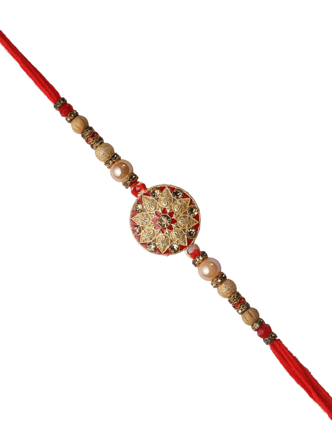 Golden Meenawork Circular Floral Rakhi - Only Rakhi (RJ22157)