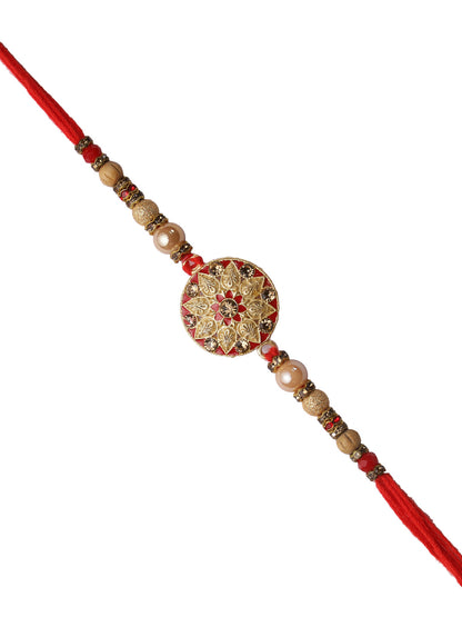 Golden Meenawork Circular Floral Rakhi - Only Rakhi (RJ22157)