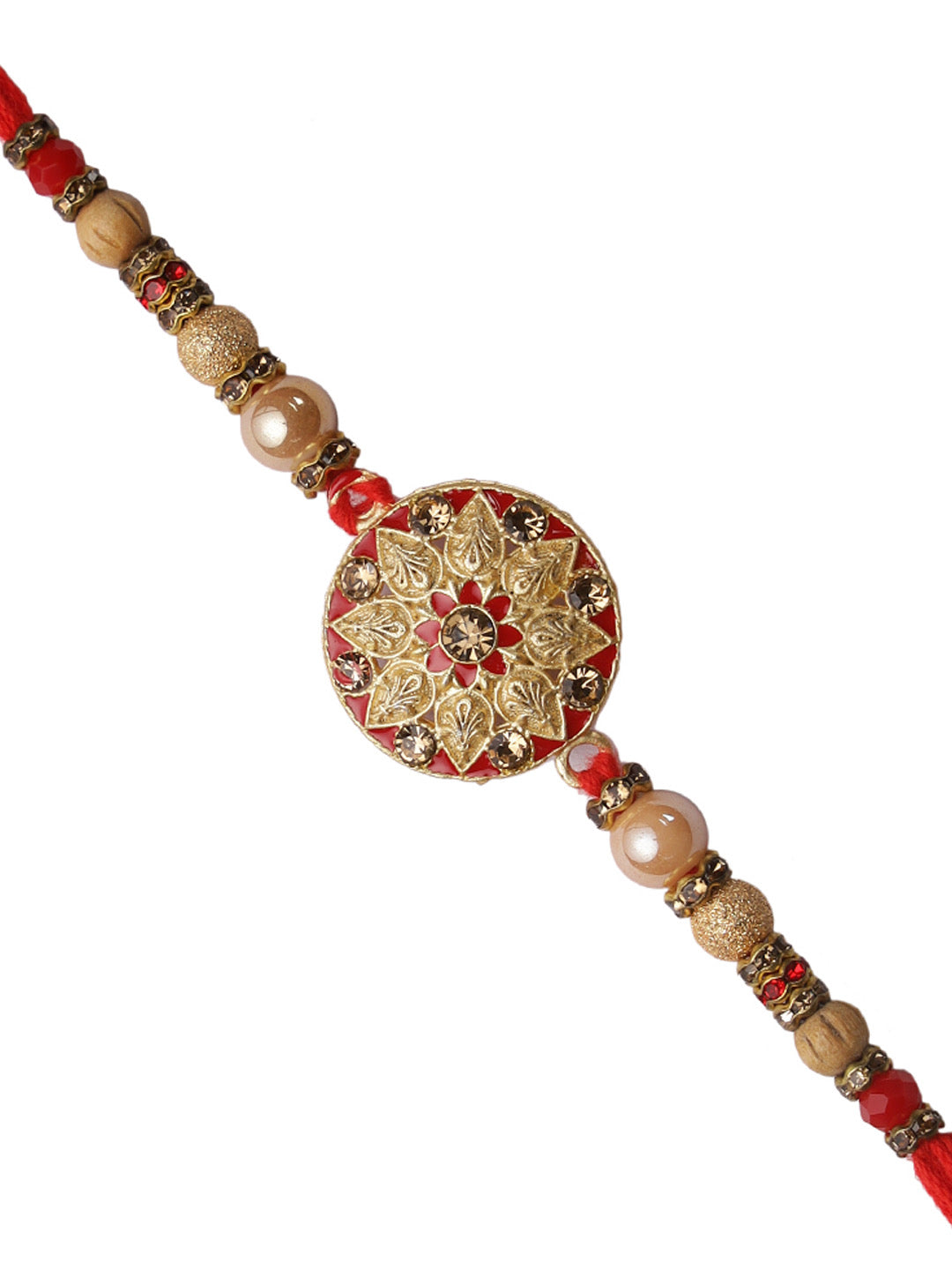 Golden Meenawork Circular Floral Rakhi - Only Rakhi (RJ22157)