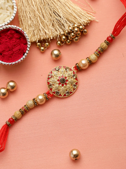Golden Meenawork Circular Floral Rakhi - Only Rakhi (RJ22157)