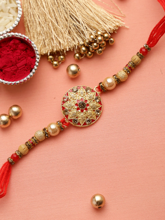 Golden Meenawork Circular Floral Rakhi - Only Rakhi (RJ22157)