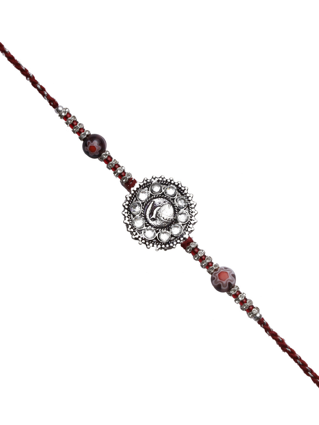 Silver Finish American Diamond Rakhi - Only Rakhi (RJ22158)