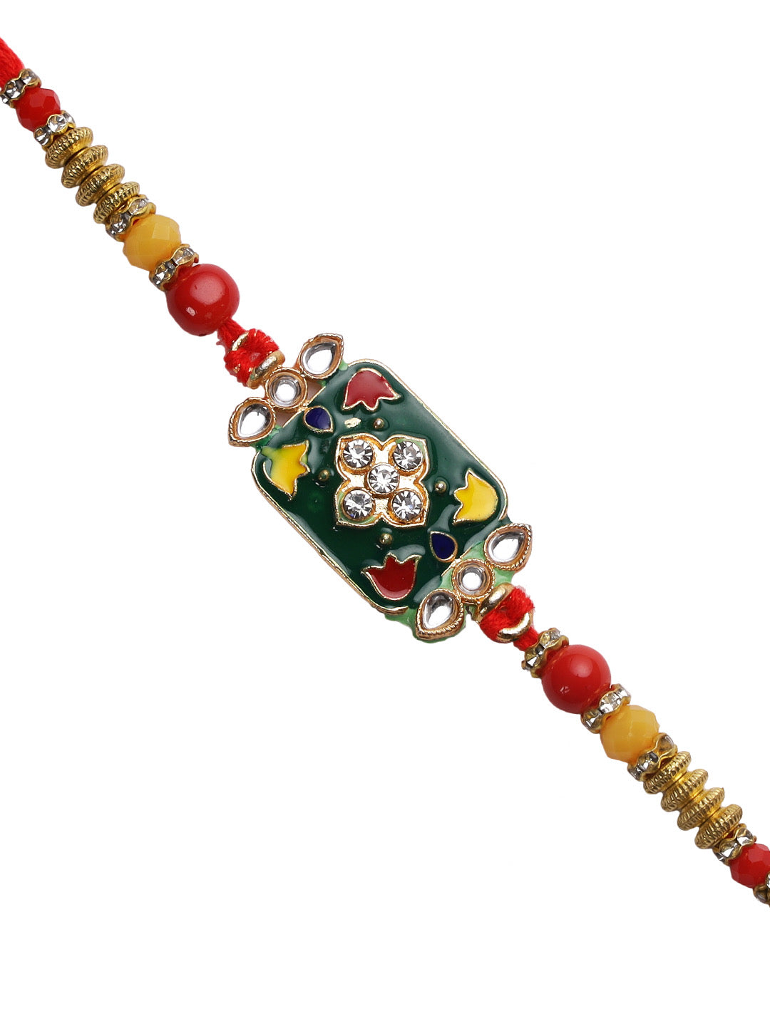 Traditional Kundan and Meenawork Jewelled Rakhi - Only Rakhi (RJ22163)