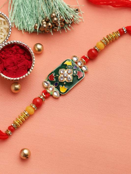 Traditional Kundan and Meenawork Jewelled Rakhi - Only Rakhi (RJ22163)