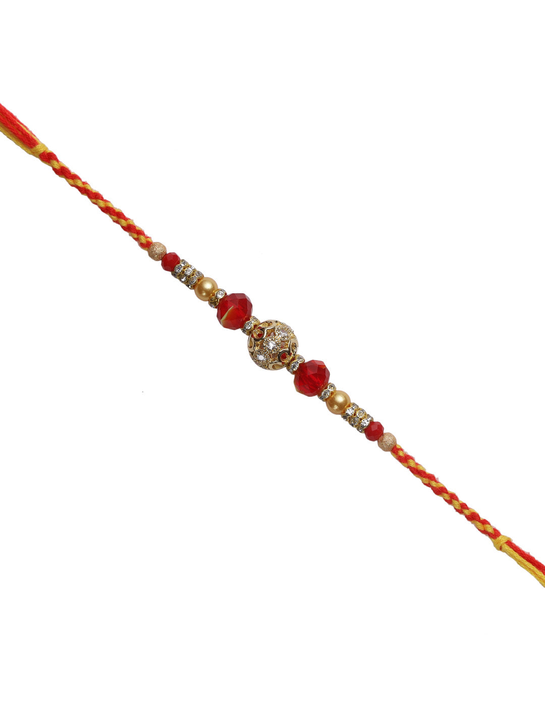 Sobre Golden Ball Rakhi with Beads and Rings - Only Rakhi (RJ22164)