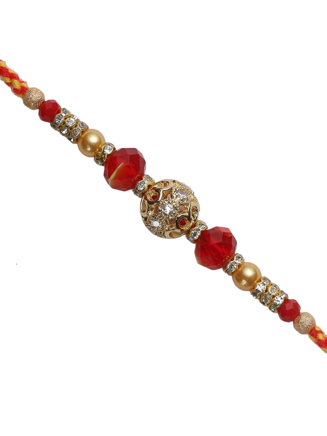 Sobre Golden Ball Rakhi with Beads and Rings - Only Rakhi (RJ22164)