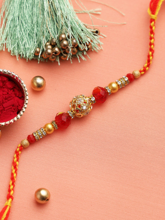 Sobre Golden Ball Rakhi with Beads and Rings - Only Rakhi (RJ22164)