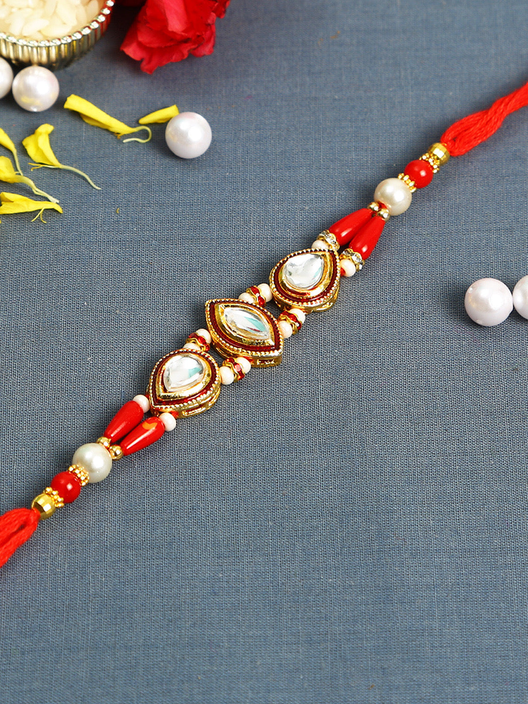 Handcrafted Kundan Work Traditional Rakhi - Only Rakhi (RJ22168)
