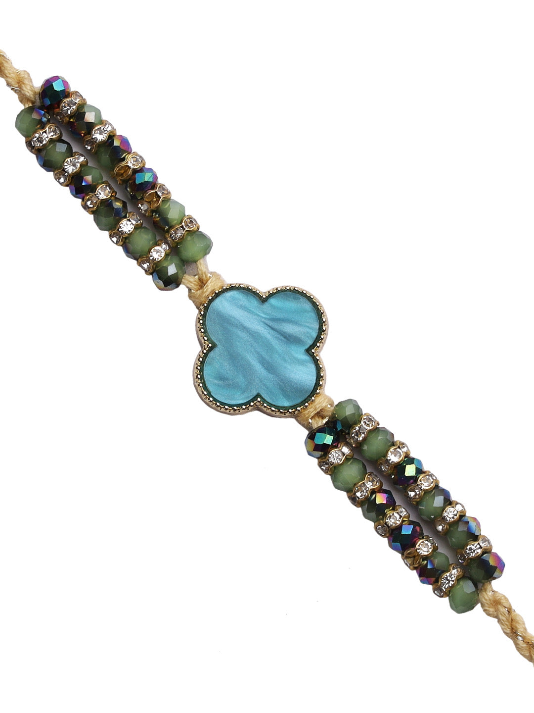 Stylish American Diamond Rakhi with Faceted Beads - Only Rakhi (RJ22170)