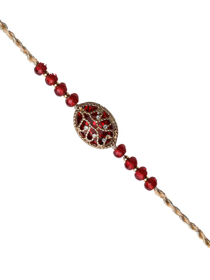American Diamond Stud Red Uncut Beads Rakhi - Only Rakhi (RJ22171)