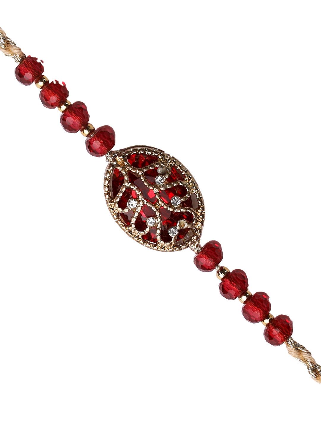 American Diamond Stud Red Uncut Beads Rakhi - Only Rakhi (RJ22171)