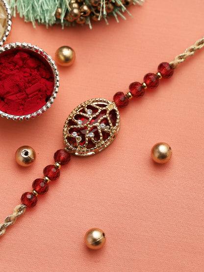 American Diamond Stud Red Uncut Beads Rakhi - Only Rakhi (RJ22171)