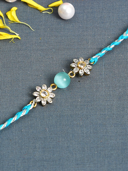 Turquoise Floral American Diamond Rakhi - Only Rakhi (RJ22172)