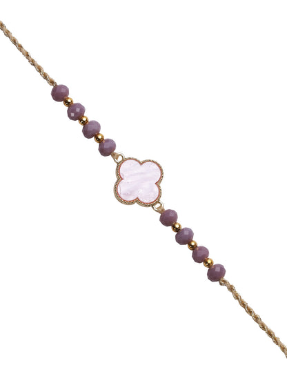 Uncut Lavender Beads Golden Thread Rakhi - Only Rakhi (RJ22174)