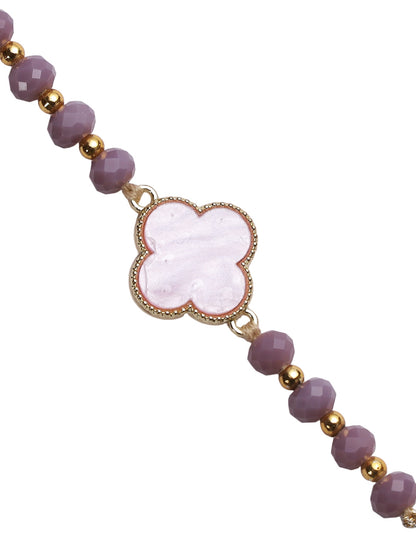 Uncut Lavender Beads Golden Thread Rakhi - Only Rakhi (RJ22174)