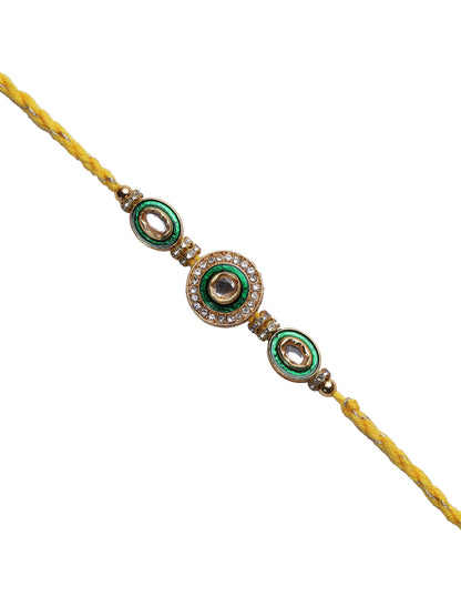 Handcrafted Traditional Kundan and Meena Work AD Rakhi - Only Rakhi (RJ22175)
