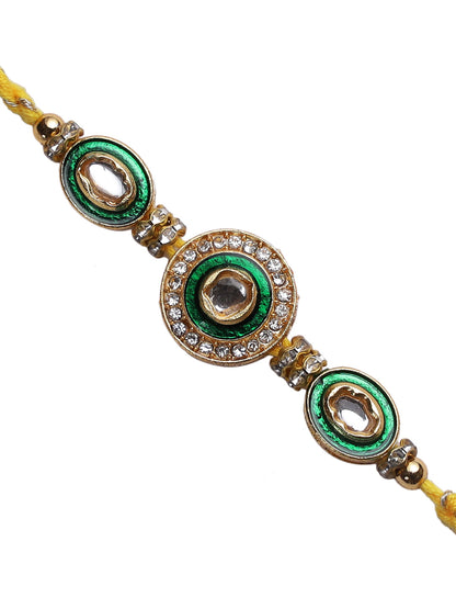 Handcrafted Traditional Kundan and Meena Work AD Rakhi - Only Rakhi (RJ22175)