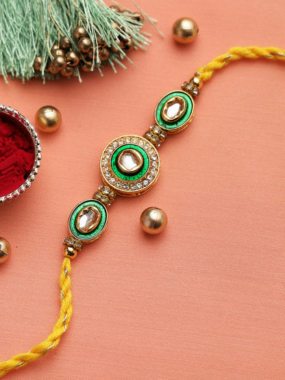 Handcrafted Traditional Kundan and Meena Work AD Rakhi - Only Rakhi (RJ22175)