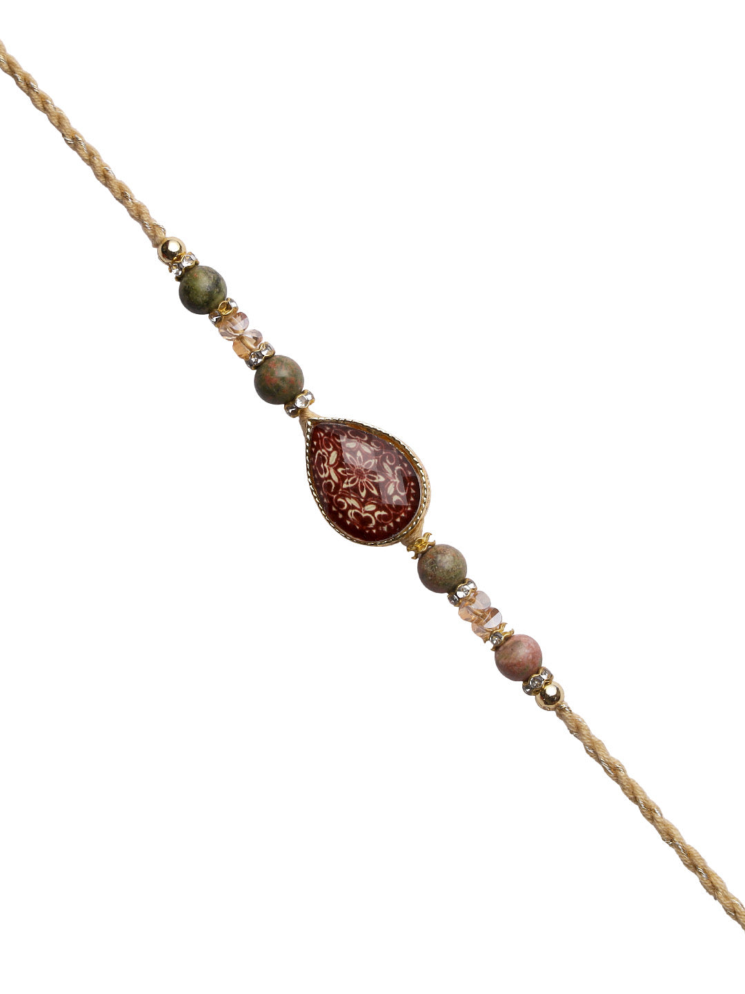 Natural Agate Stone Beads Lucky Charm Rakhi - Only Rakhi (RJ22177)