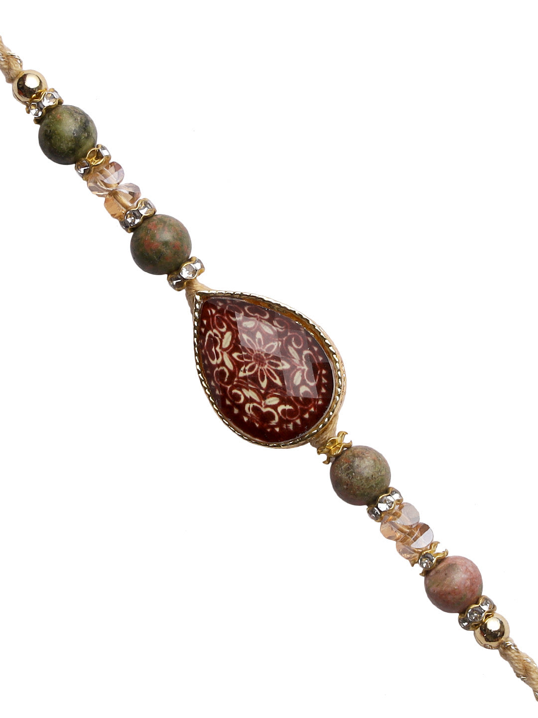 Natural Agate Stone Beads Lucky Charm Rakhi - Only Rakhi (RJ22177)