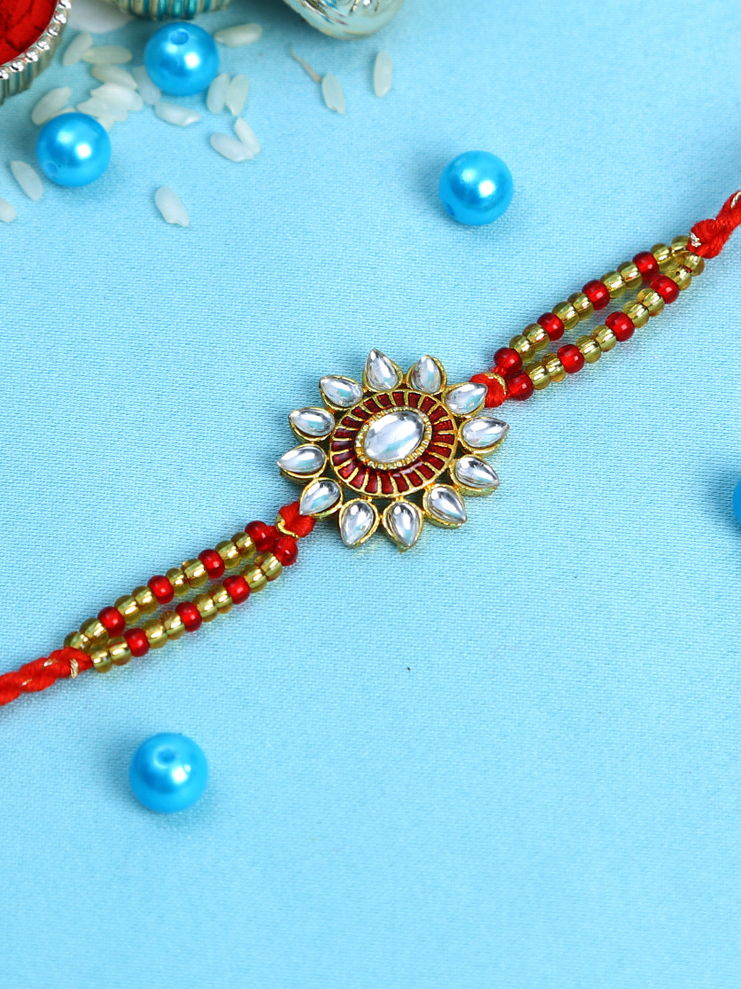 Sun design Kundan work Glass Beads Rakhi - Only Rakhi (RJ22179)