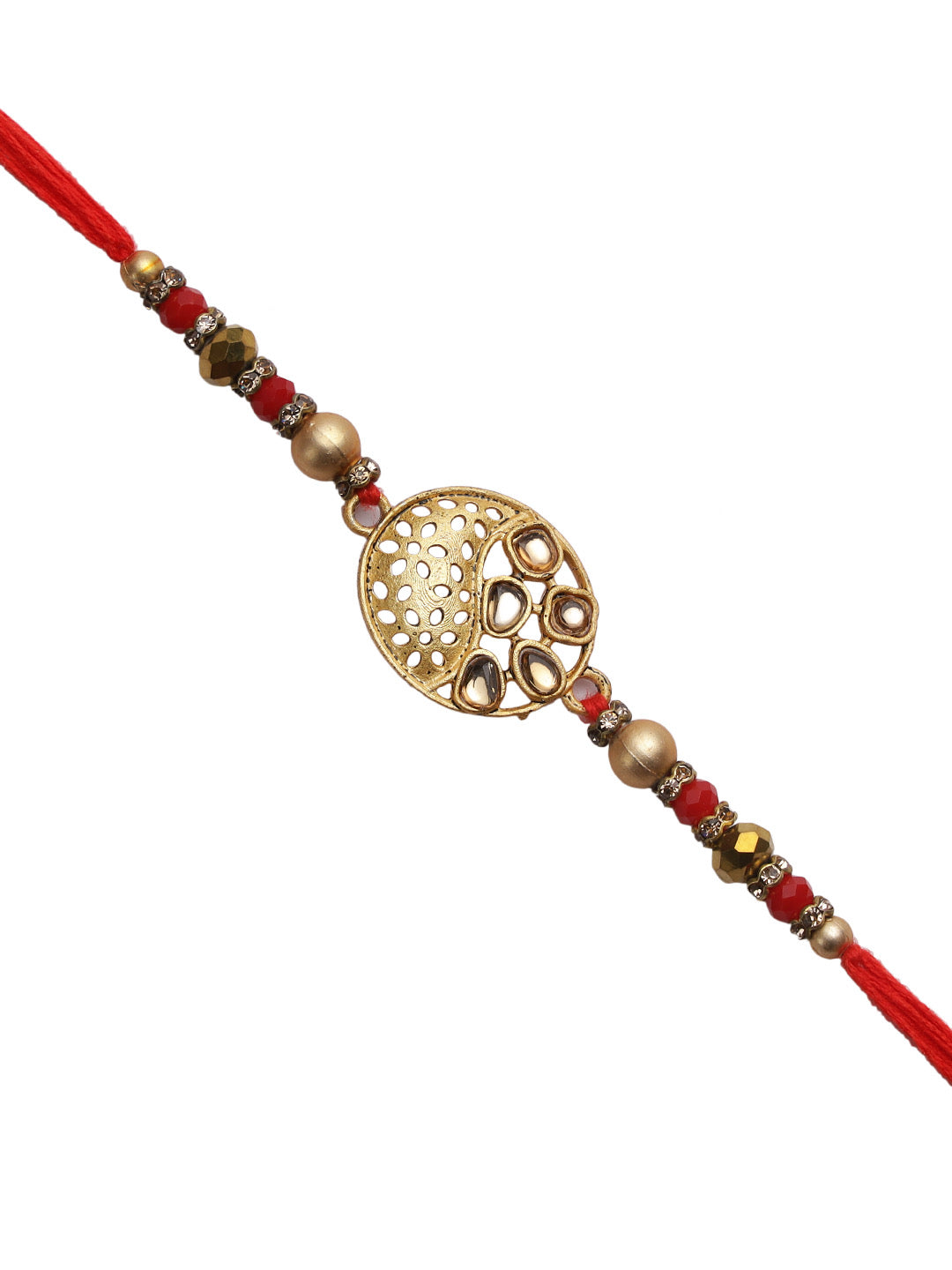 Kundan like stone Golden Rakhi - Only Rakhi (RJ22182)