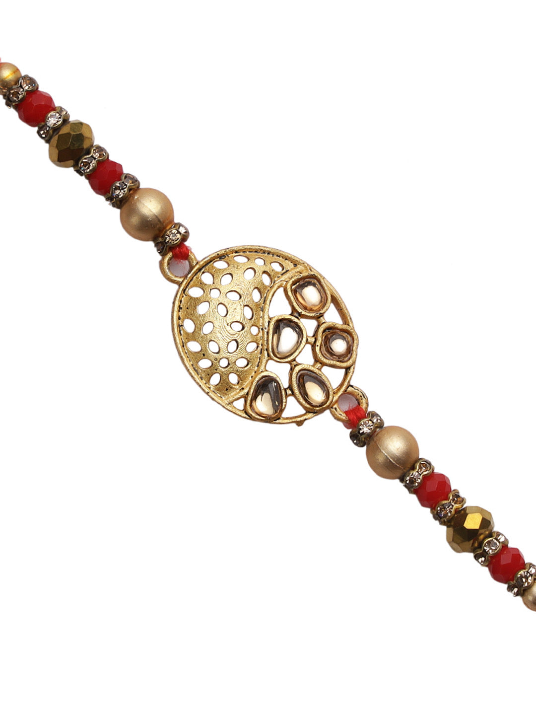 Kundan like stone Golden Rakhi - Only Rakhi (RJ22182)